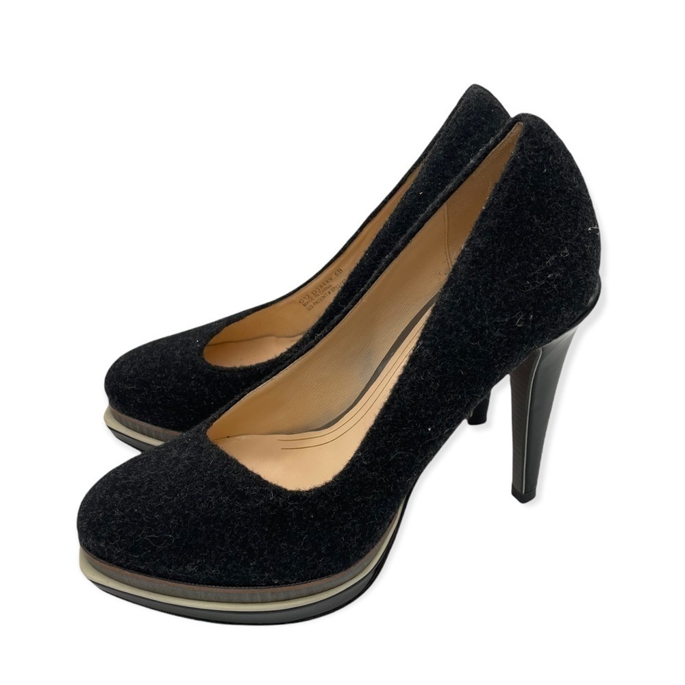 Cole Haan Double Platform Chelsea Wool Felt Pump Black Gray 6B